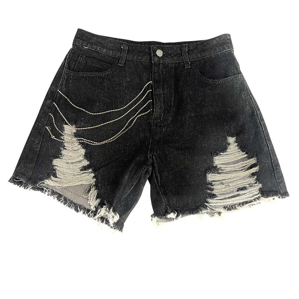 Blue B Black‎ Rhinestone Fringe Distressed Jean Shorts Womens Size Large NWT